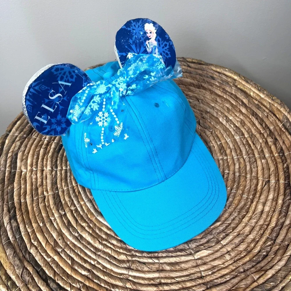 Disney Frozen Elsa Baseball Cap Kids One Size Blue Mouse Ears Snowflake‎ Bow Hat